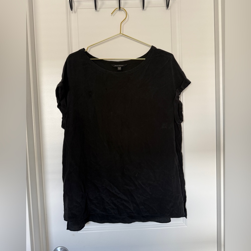 Banana Republic Silk Black Short Sleeve Top Blouse